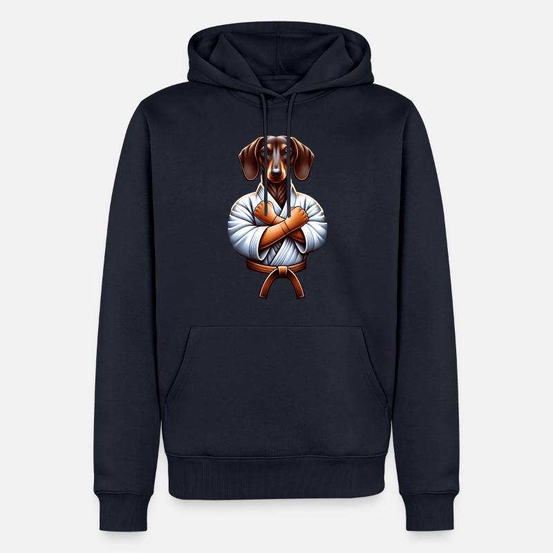 Karaté teckel en Dobok - Sweat à capuche Premium bio Homme - bleu marine