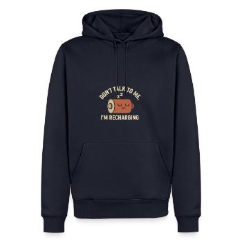 Don't Talk to Me – I'm Recharging Shirt - Men’s Premium Organic Hoodie - navy - Front - Nico (187cm)
