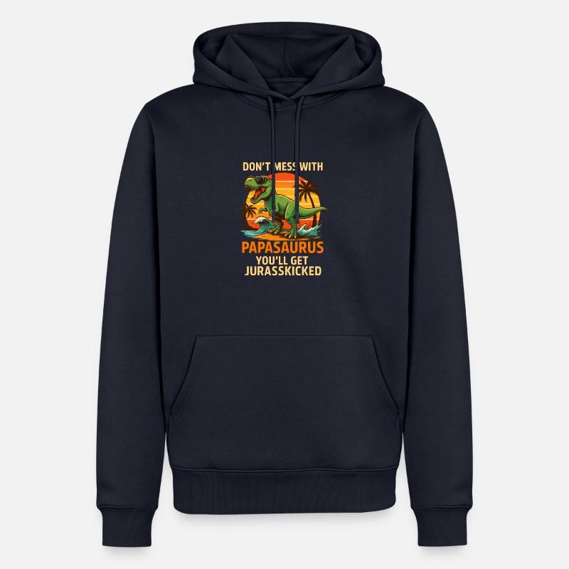 Papasaurus Chaleur estivale - Sweat à capuche Premium bio Homme - bleu marine