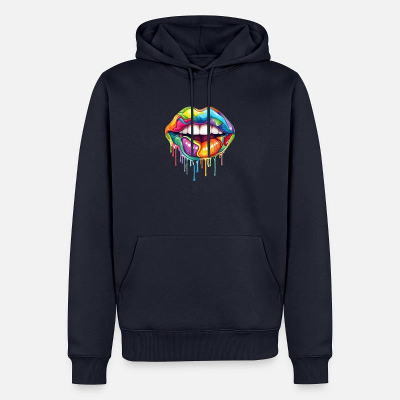 Lèvres arc-en-ciel - Sweat à capuche Premium bio Homme - bleu marine