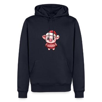 Bande dessinée de Noël cochon - Sweat à capuche Premium bio Homme - bleu marine - Devant - Nico (187cm)