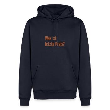 Qu’est-ce que le dernier prix ? - Sweat à capuche Premium bio Homme - bleu marine - Devant - Nico (187cm)