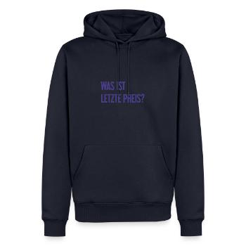 Quel est le dernier prix ? - Sweat à capuche Premium bio Homme - bleu marine - Devant - Nico (187cm)