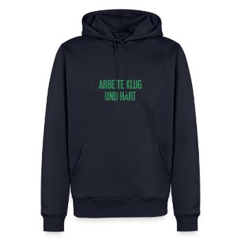 Arbeite Klug Und Hart – Erfolgs-Motto für Macher - Männer Premium Bio Hoodie - Navy - Vorne - Nico (187cm)