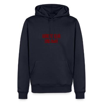 Arbeite Klug Und Hart – Erfolgs-Motto für Macher - Männer Premium Bio Hoodie - Navy - Vorne - Nico (187cm)