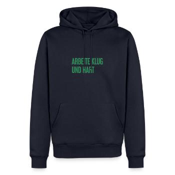 Arbeite Klug Und Hart – Erfolgs-Motto für Macher - Männer Premium Bio Hoodie - Navy - Vorne - Nico (187cm)