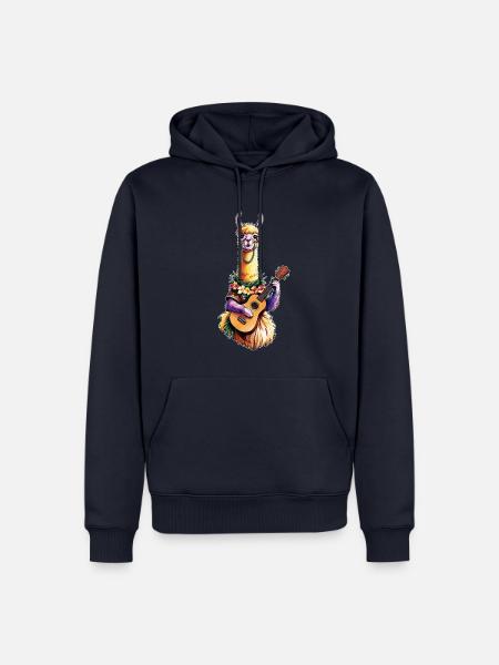 Lama spielt Ukulele - bunt - Männer Premium Bio Hoodie - Navy