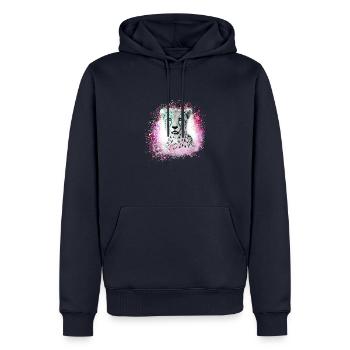 léopard, chat, chat sauvage, graffiti, peinture, rose - Sweat à capuche Premium bio Homme - bleu marine - Devant - Nico (187cm)