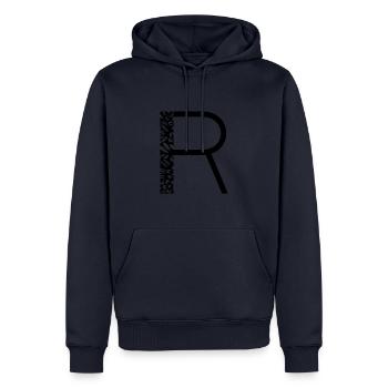 Buchstabe R - Männer Premium Bio Hoodie - Navy - Vorne - Nico (187cm)