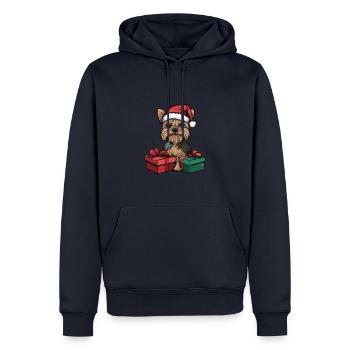 Yorkshire Terrier Chien Cadeaux de bande dessinée de Noël - Sweat à capuche Premium bio Homme - bleu marine - Devant - Nico (187cm)
