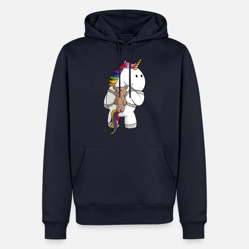 Comic Einhorn mit Rucksack - Männer Premium Bio Hoodie - Navy