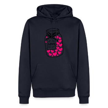 Pot Mason plein d’amour - Sweat à capuche Premium bio Homme - bleu marine - Devant - Nico (187cm)