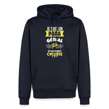 Papa génial & cycliste – idée fête des pères - Sweat à capuche Premium bio Homme - bleu marine - Devant - Nico (187cm)