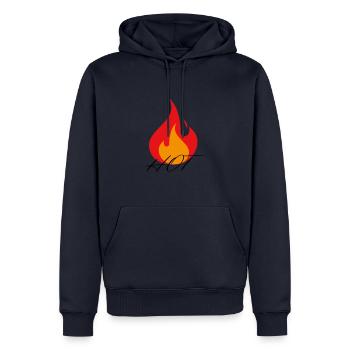 Flamme Chaude Flamme Chaude comme le feu - Sweat à capuche Premium bio Homme - bleu marine - Devant - Nico (187cm)