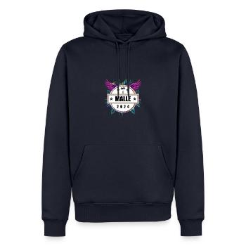 L’équipe Malle 2024 - Sweat à capuche Premium bio Homme - bleu marine - Devant - Nico (187cm)