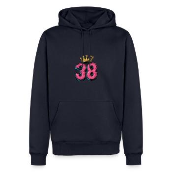 38 Nombre Couronne - Sweat à capuche Premium bio Homme - bleu marine - Devant - Nico (187cm)