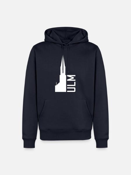 Ulm Muenster dreiviertel Schr aussen vertikal klei - Männer Premium Bio Hoodie - Navy