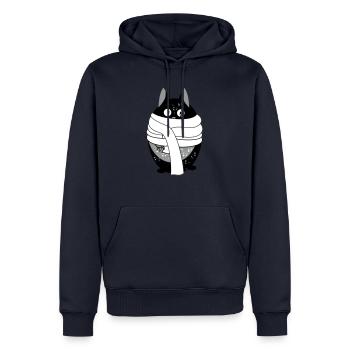 Katze mit Schal - Männer Premium Bio Hoodie - Navy - Vorne - Nico (187cm)