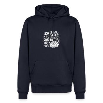 Katze und Kaffee ist alles was ich brauche - Männer Premium Bio Hoodie - Navy - Vorne - Nico (187cm)