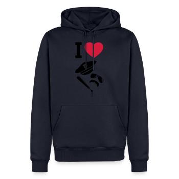 I LOVE -J'AIME - Police - Uniformes - Carnaval - Sweat à capuche Premium bio Homme - bleu marine - Devant - Nico (187cm)