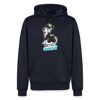 Good Boy Husky - Sweat à capuche Premium bio Homme - bleu marine - Devant - Nico (187cm)