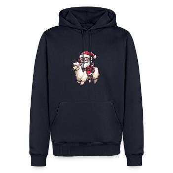 Lama alpaga Père Noël - Sweat à capuche Premium bio Homme - bleu marine - Devant - Nico (187cm)