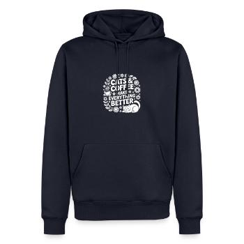 Katze und Kaffee ist alles was ich brauche - Männer Premium Bio Hoodie - Navy - Vorne - Nico (187cm)