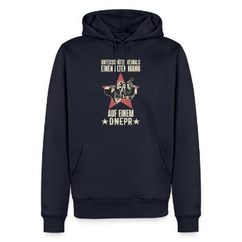Unterschätze niemals Dnepr Beiwagen Motorrad - Männer Premium Bio Hoodie - Navy - Vorne - Nico (187cm)