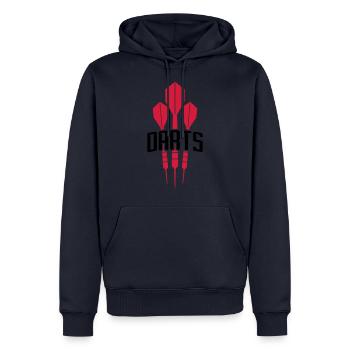 text spielen darts logo verein club werfen dart pf - Männer Premium Bio Hoodie - Navy - Vorne - Nico (187cm)