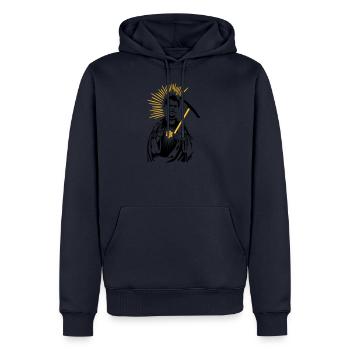 Schutzpatron Urs Logo - Männer Premium Bio Hoodie - Navy - Vorne - Nico (187cm)