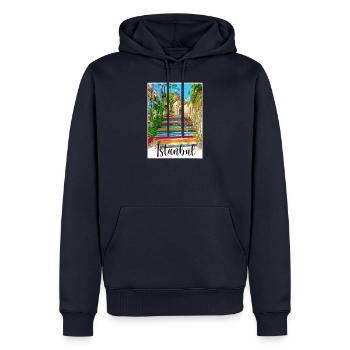istanbul,fener,coloré,escalier,art,turquie,vacances - Sweat à capuche Premium bio Homme - bleu marine - Devant - Nico (187cm)