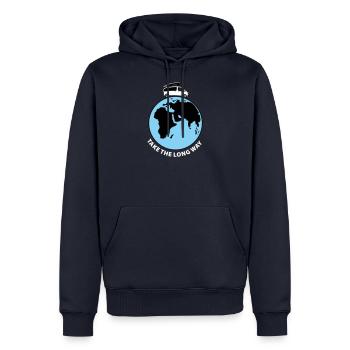 "Take the long way" Van-Shirts, Van-Accessoires - Männer Premium Bio Hoodie - Navy - Vorne - Nico (187cm)
