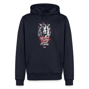 Never Tame Your Flame - live for your dreams - Men’s Premium Organic Hoodie - navy - Front - Nico (187cm)