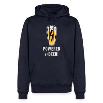 Powered By Beer! (Ale / Flash / NEG) - Men’s Premium Organic Hoodie - navy - Front - Nico (187cm)