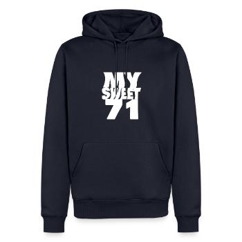 Doux 71 - Sweat à capuche Premium bio Homme - bleu marine - Devant - Nico (187cm)