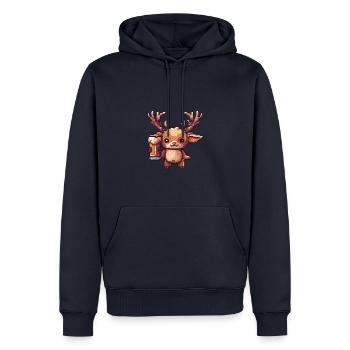 Cerf Bière Pixel - Sweat à capuche Premium bio Homme - bleu marine - Devant - Nico (187cm)