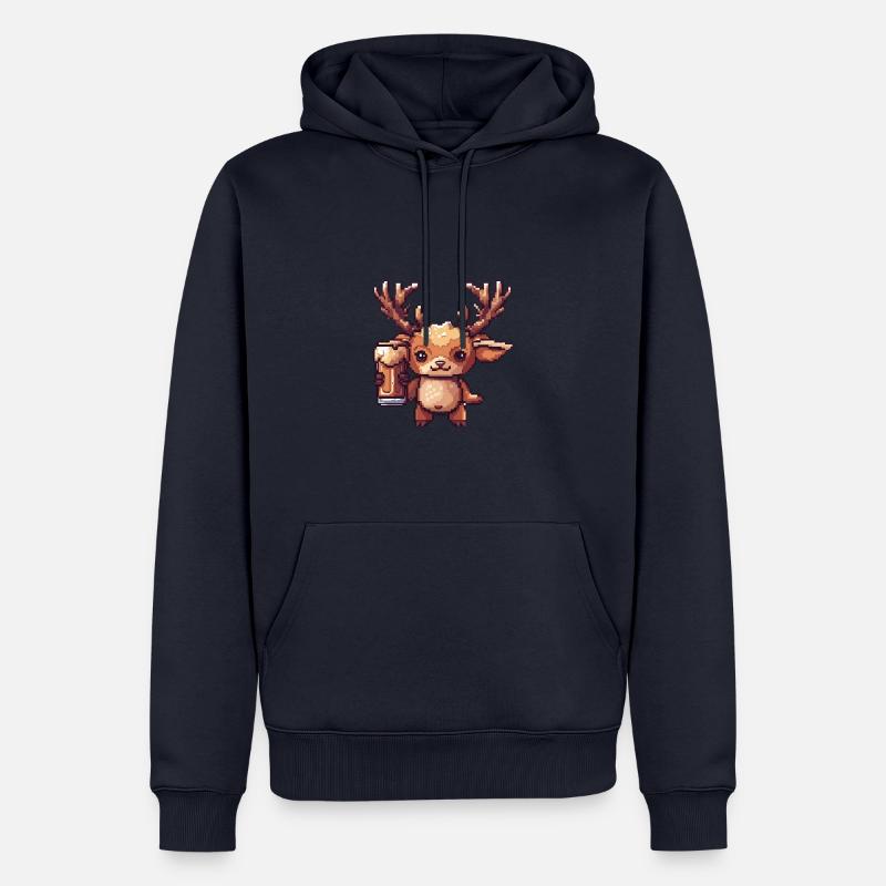 Cerf Bière Pixel - Sweat à capuche Premium bio Homme - bleu marine