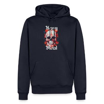 Totenkopf-Logo aus schwerem Metall - Männer Premium Bio Hoodie - Navy - Vorne - Nico (187cm)