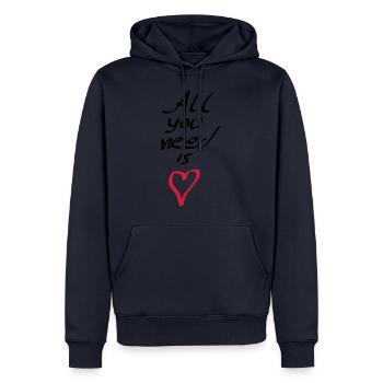 All u need is love - Sweat à capuche Premium bio Homme - bleu marine - Devant - Nico (187cm)