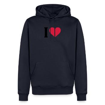 j'aime - Sweat à capuche Premium bio Homme - bleu marine - Devant - Nico (187cm)
