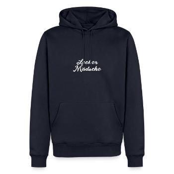 lecker mädsche,mädchen,köln,typo,schrift - Männer Premium Bio Hoodie - Navy - Vorne - Nico (187cm)