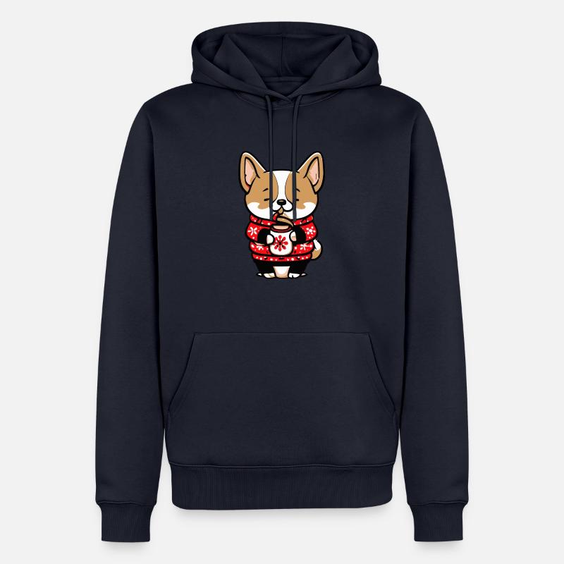 Le chien boit du café en pull de Noël - Sweat à capuche Premium bio Homme - bleu marine
