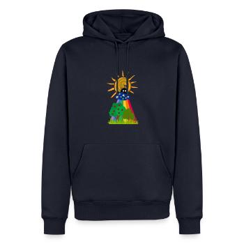 Le chat surpris dans les nuages - Sweat à capuche Premium bio Homme - bleu marine - Devant - Nico (187cm)