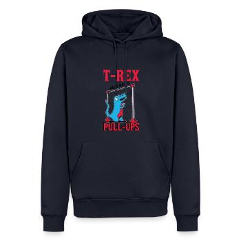 T-Rex Klimmzüge - Männer Premium Bio Hoodie - Navy - Vorne - Nico (187cm)