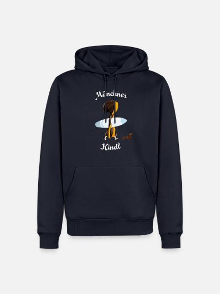 Münchner Kindl "Eisbach Surfer" mit Dackel - Männer Premium Bio Hoodie - Navy