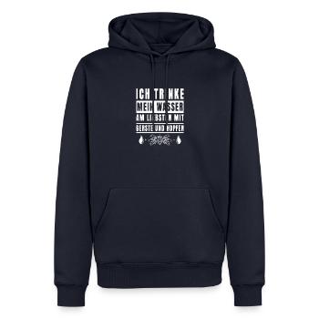 Ich trinke mein Wasser mit Gerste und Hopfen - Männer Premium Bio Hoodie - Navy - Vorne - Nico (187cm)