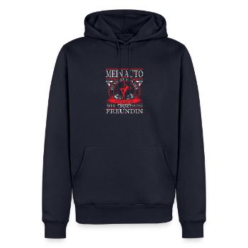 Mein Auto ist nicht von Stange wie deine Freundin - Männer Premium Bio Hoodie - Navy - Vorne - Nico (187cm)