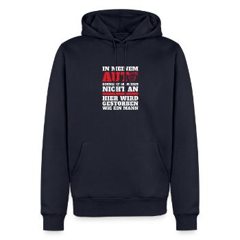 In meinem Auto schnallt man sich nicht an - Männer Premium Bio Hoodie - Navy - Vorne - Nico (187cm)