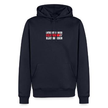Lutscht du noch oder Bläst du schon - Männer Premium Bio Hoodie - Navy - Vorne - Nico (187cm)
