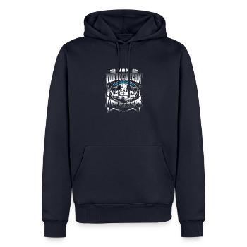 Von Turboladern schrumpft der Bizeps - Männer Premium Bio Hoodie - Navy - Vorne - Nico (187cm)